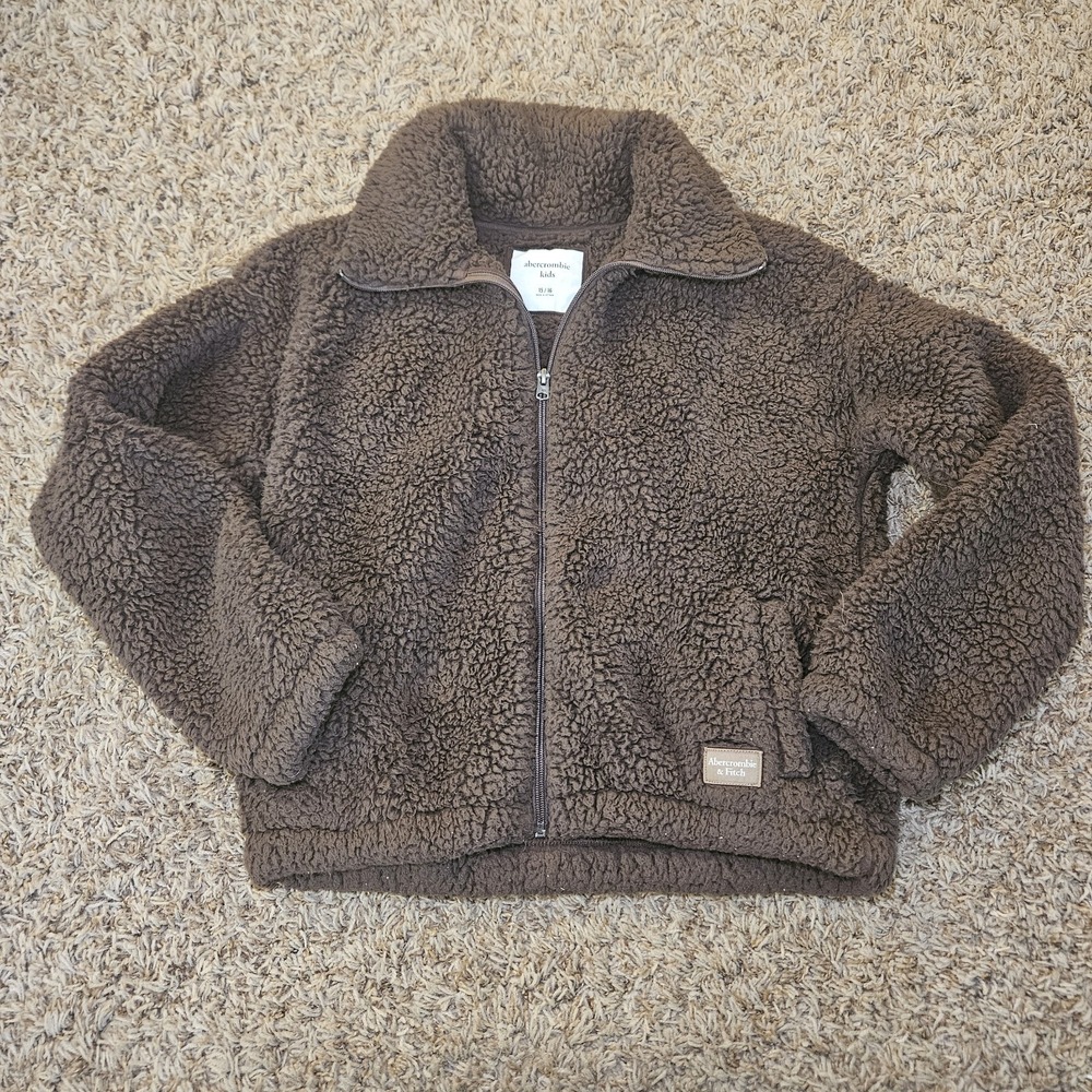 Abercrombie Kids Youth Size 15/16 Brown Sherpa Fleece Full Zip Warm Soft Pocket